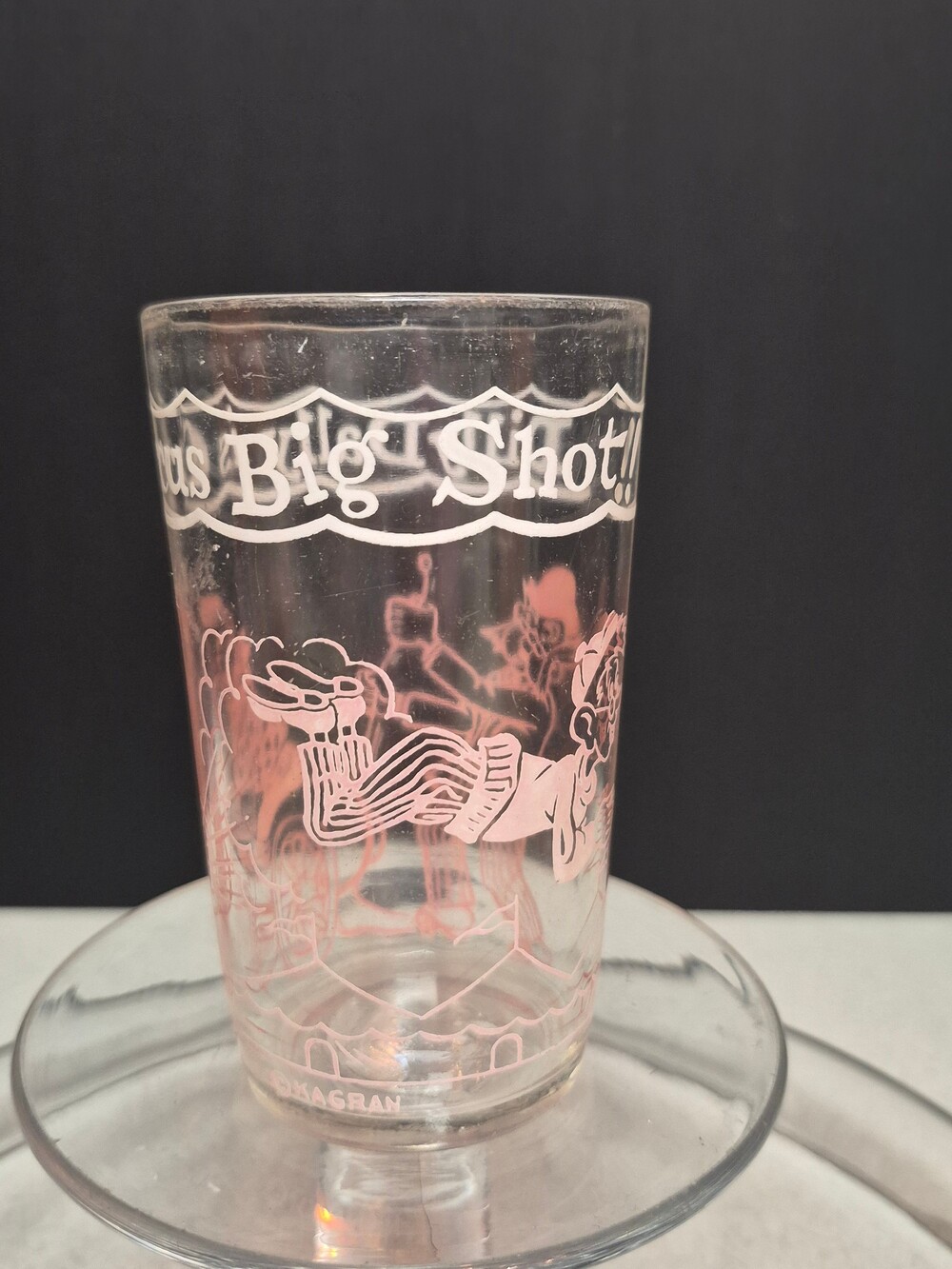 Kagran Vintage Pink Cartoon Circus Glass Dilly Dally Big Shot